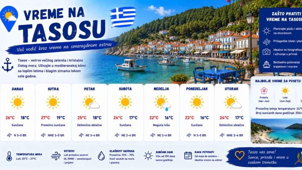 Vreme na Tasosu — klima i temperatura po mesecima