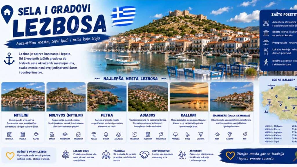 Sela i gradovi Lezbosa – Mitilena, Molivos, Plomari i druga mesta