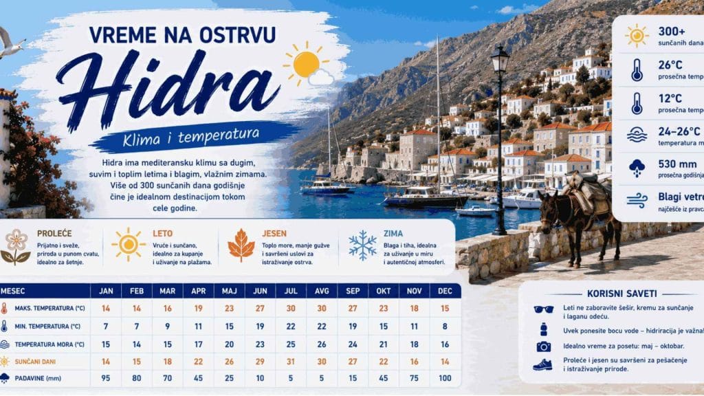 Vreme na Hidri — klima i temperatura po mesecima