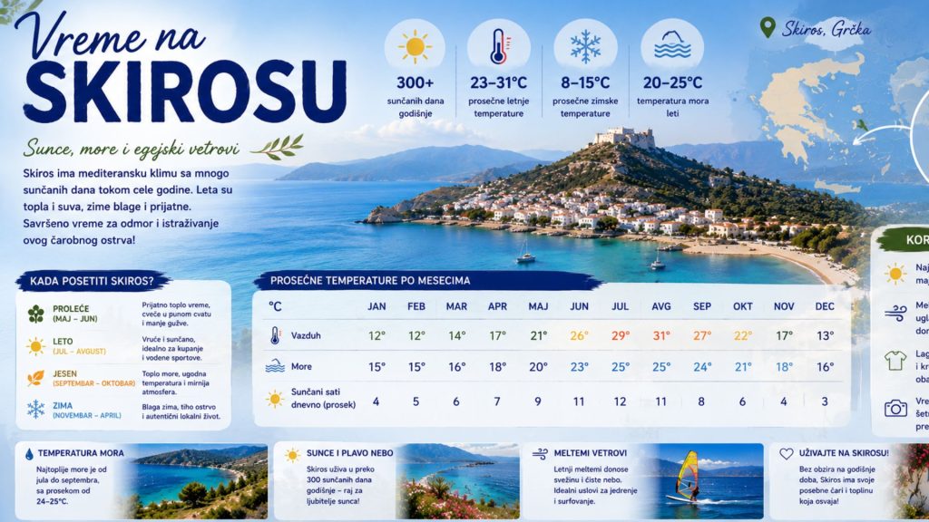 Vreme na Skirosu — klima i temperatura po mesecima