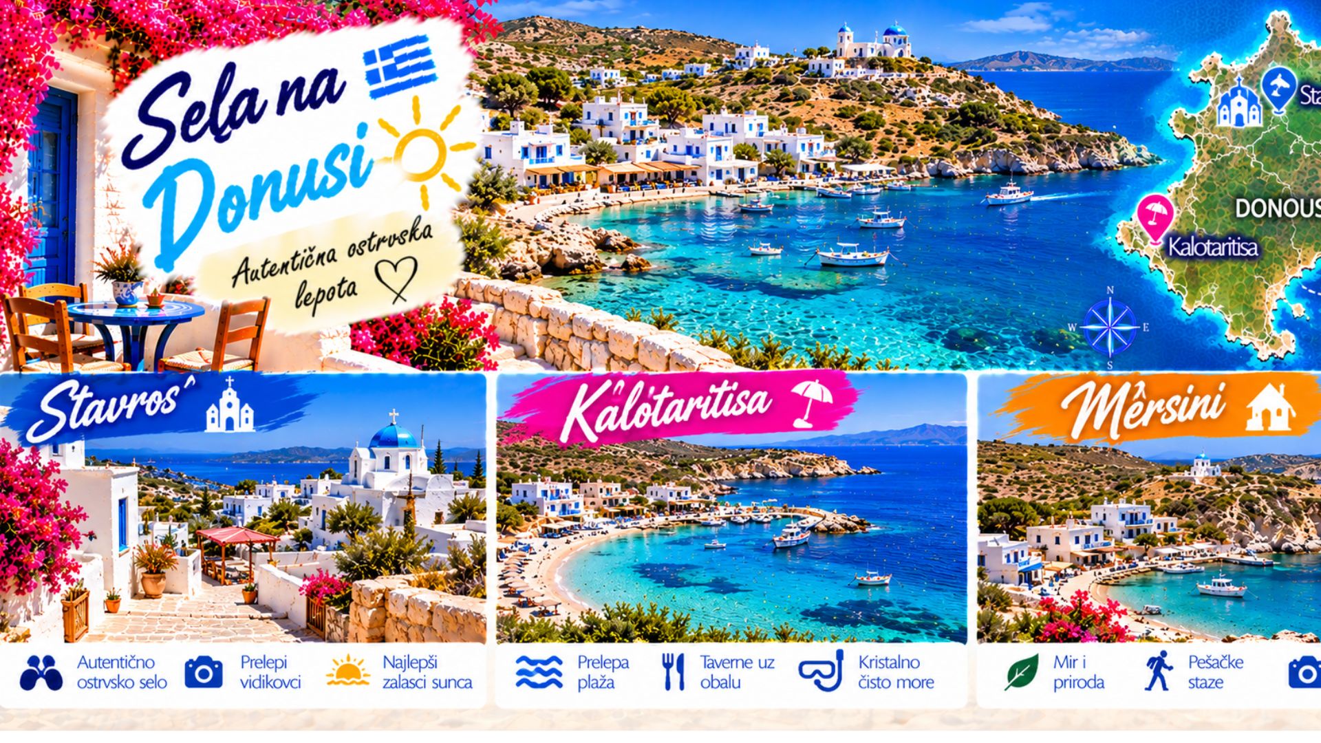 Тренутно гледате Sela na Donusi – Stavros, Kalotaritisa i Mersini: znamenitosti, plaže
